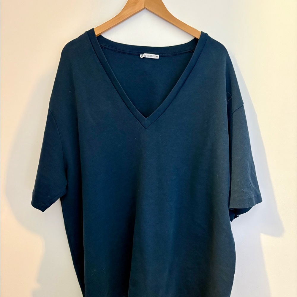 ZARA Oversized Navy V-Neck T-Shirt